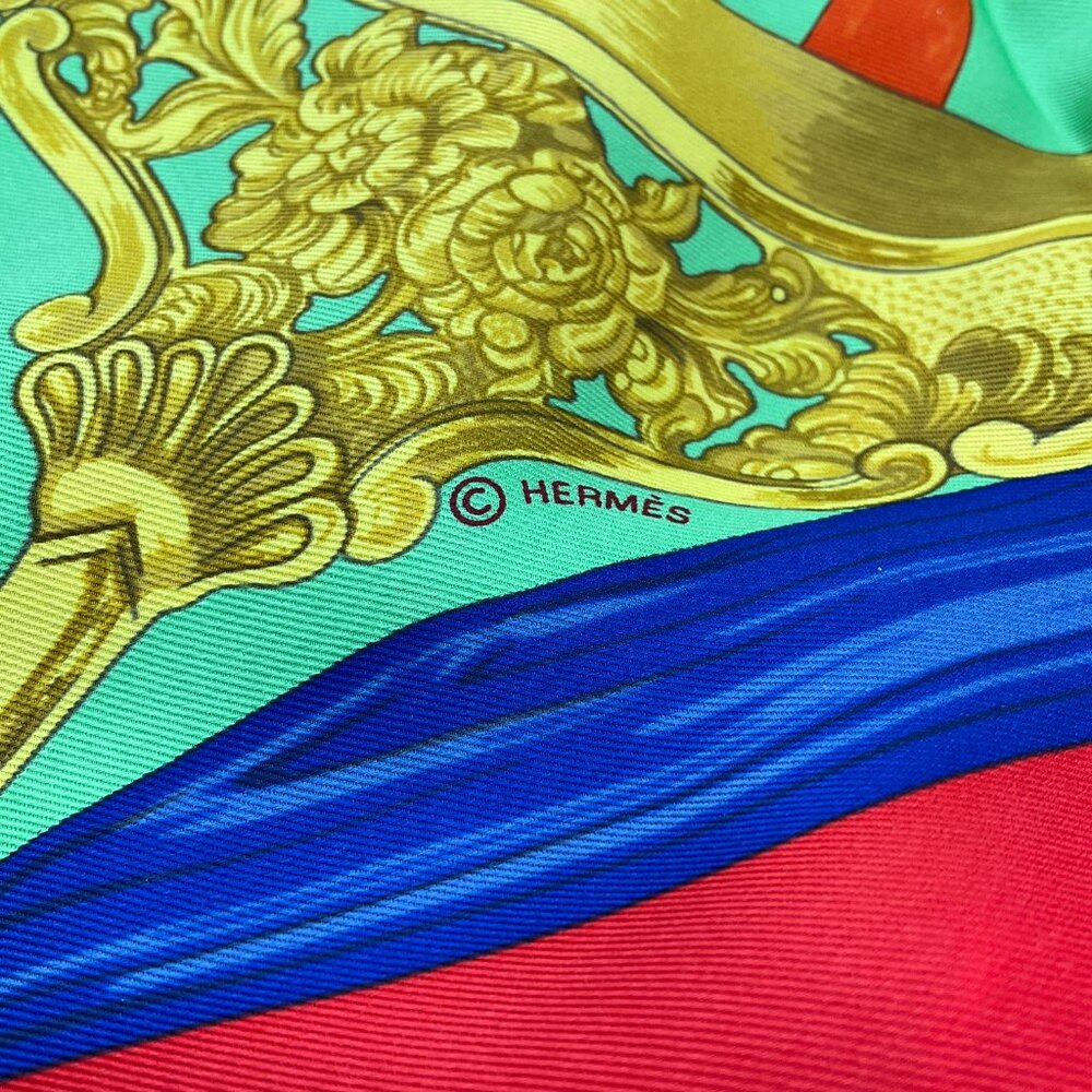 Hermes Red / Blue / Green Etriers Carre Vintage 70 Square Silk Twill Scarf - Picture 8 of 13